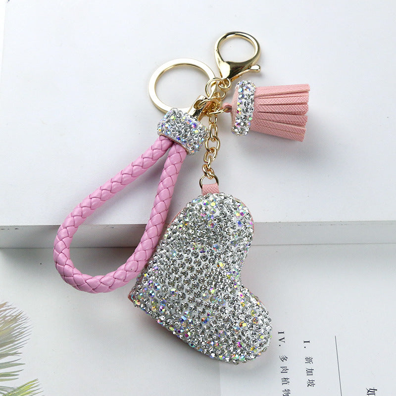Wholesale Diamond Studded Peach Heart Tassel Leather Keychain